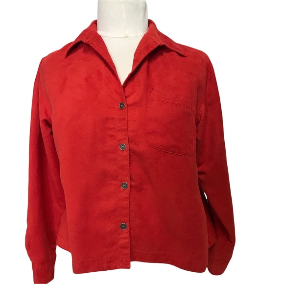 Chico’s Red Faux Suede Red Women’s Short Waisted Jacket sz1 (8/10) - Picture 6 of 9